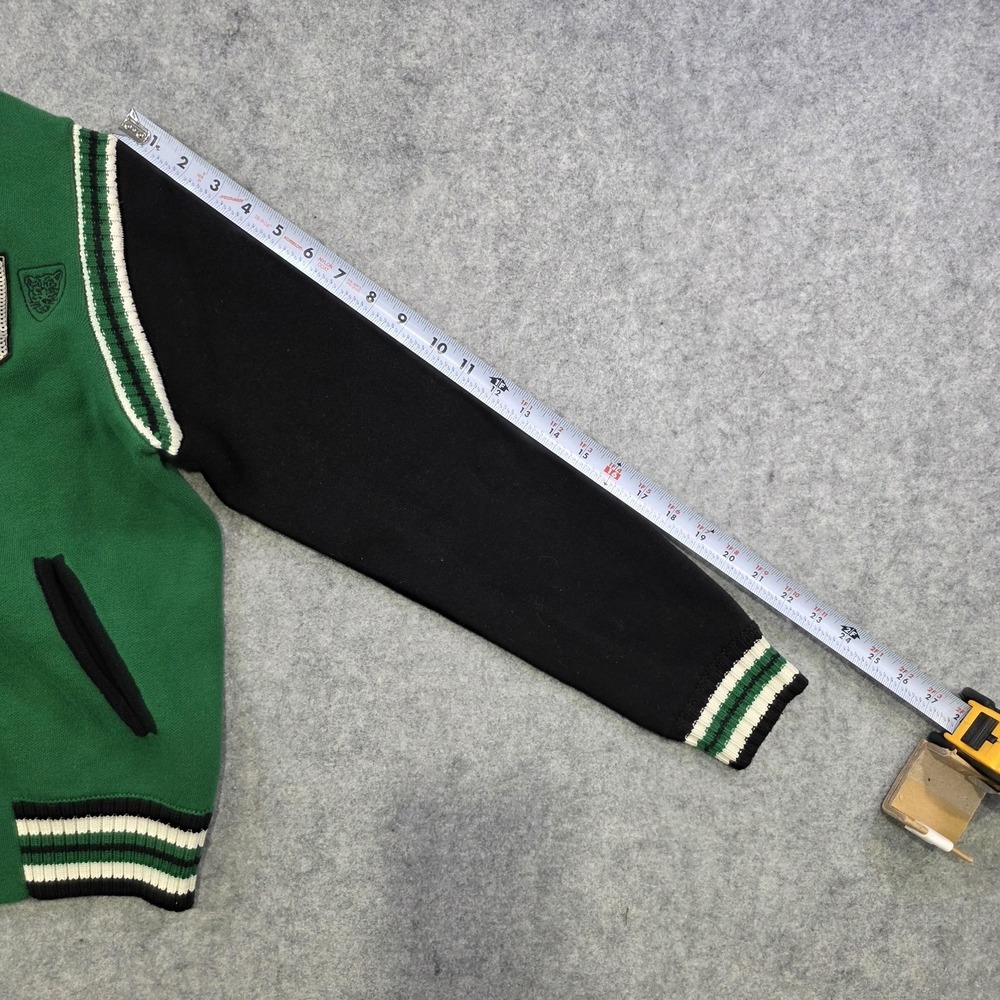 Maje Sweater Womens‎ 2 Green Varsity Cardigan Knit Sequin Patches Jacket Preppy - Picture 8 of 13